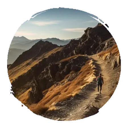 un homme seul qui court sur un petit chemin dans la montagne recouverte d'herbes sèches